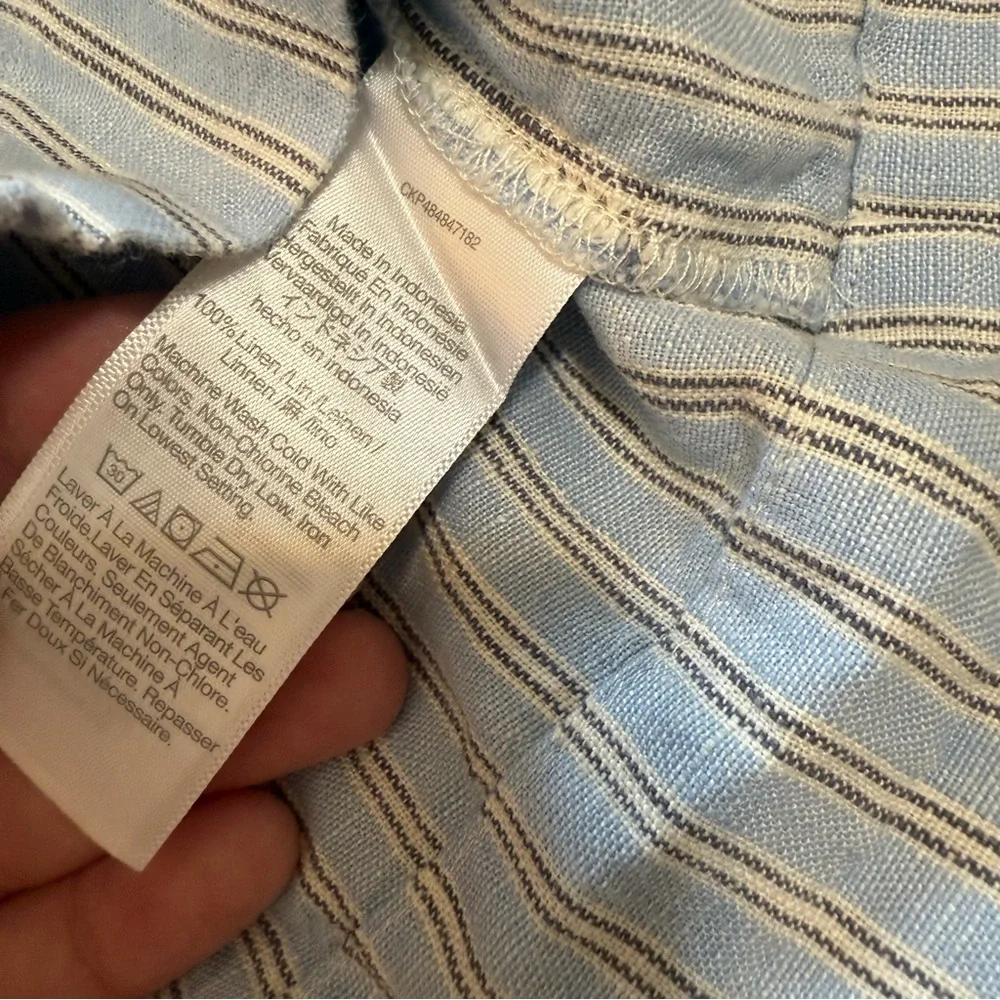 Madewell Blue Linen Striped Boxy Button Front Blouse small - Picture 4 of 5
